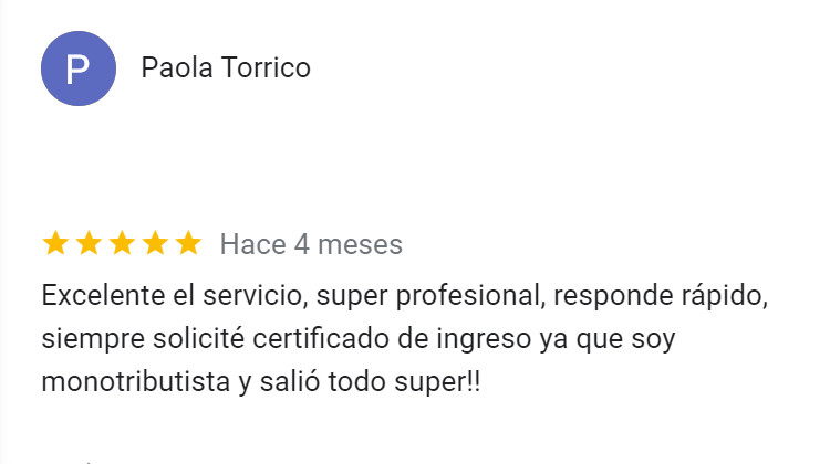 opinion certificacion de ingreos estudio contable brenner